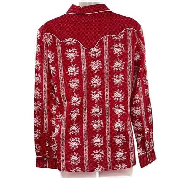 Wrangler Vintage Women's Red and White Floral Rodeo Pearl Button Top Size Medium - Picture 7 of 13